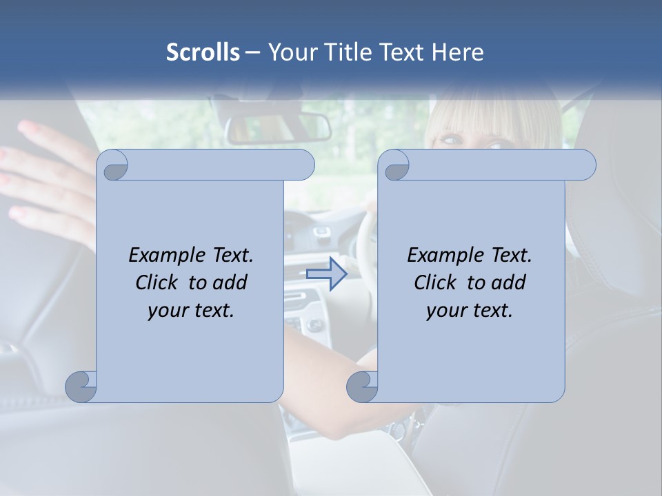 A Woman Driving A Car With Her Hand On The Steering Wheel PowerPoint Template