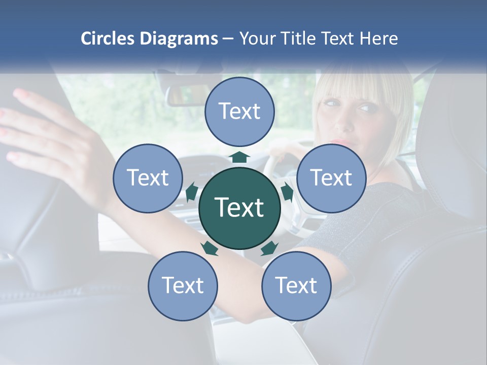 A Woman Driving A Car With Her Hand On The Steering Wheel PowerPoint Template