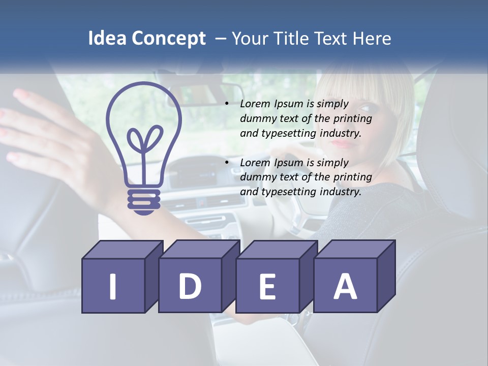 A Woman Driving A Car With Her Hand On The Steering Wheel PowerPoint Template