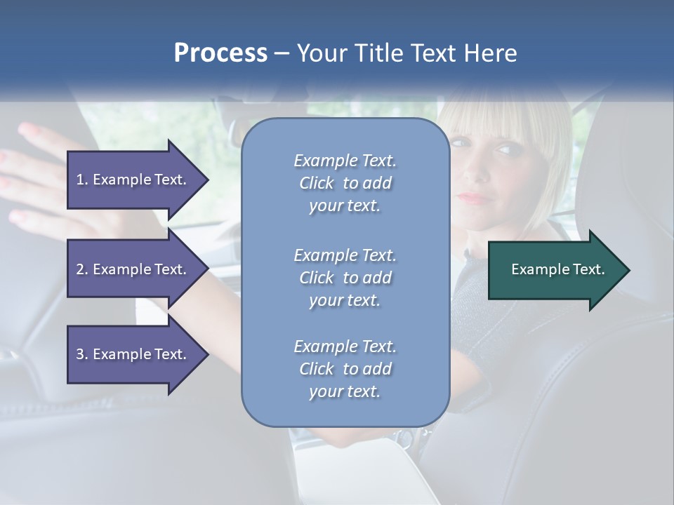 A Woman Driving A Car With Her Hand On The Steering Wheel PowerPoint Template