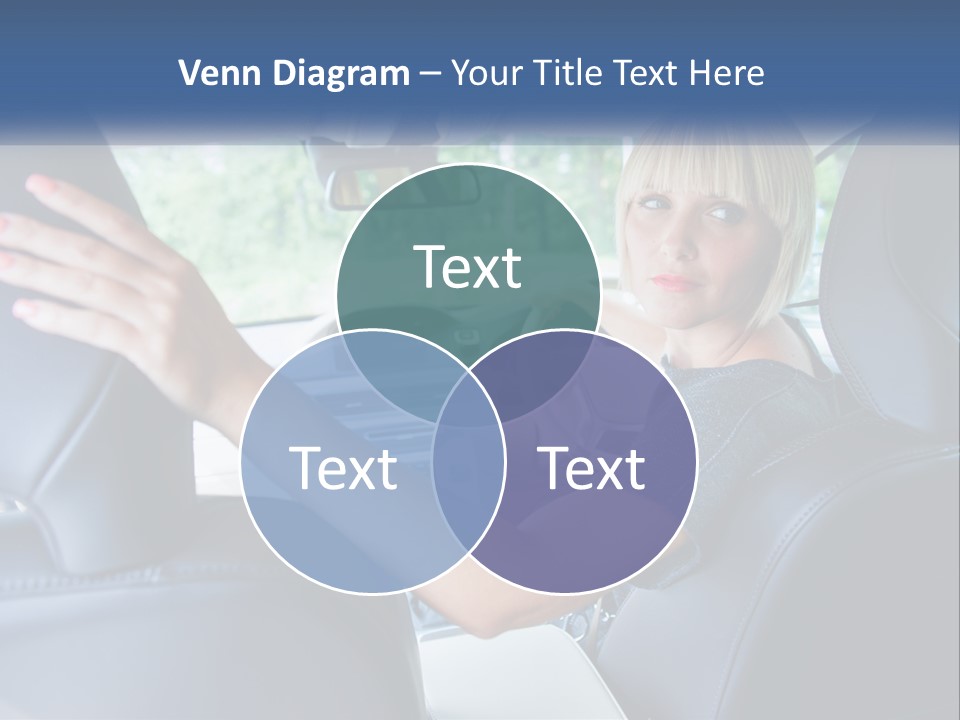 A Woman Driving A Car With Her Hand On The Steering Wheel PowerPoint Template