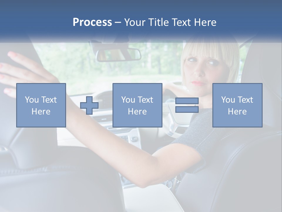 A Woman Driving A Car With Her Hand On The Steering Wheel PowerPoint Template