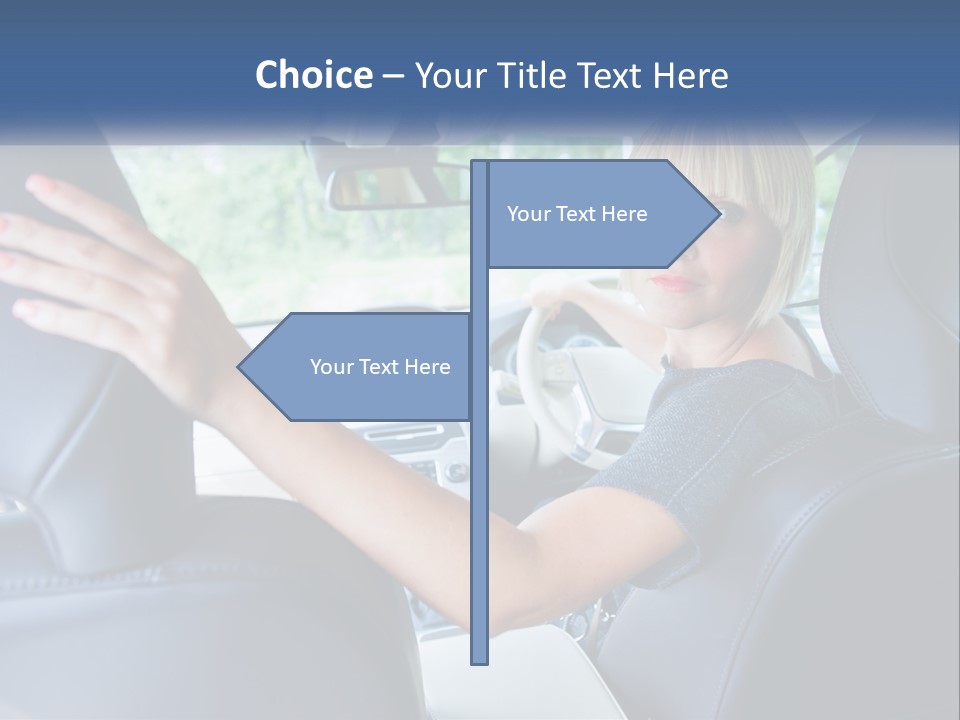 A Woman Driving A Car With Her Hand On The Steering Wheel PowerPoint Template