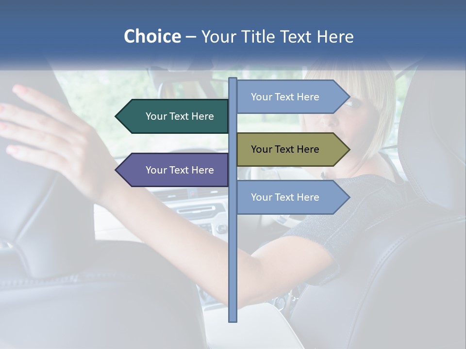 A Woman Driving A Car With Her Hand On The Steering Wheel PowerPoint Template