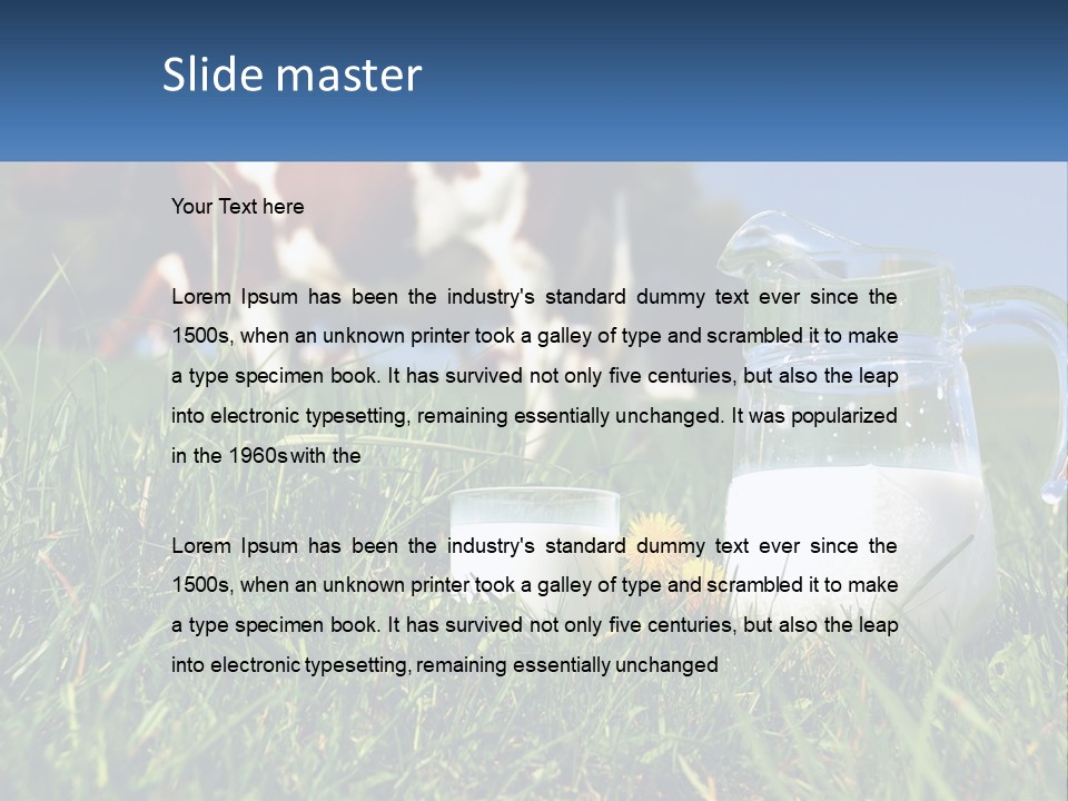 A Cow And A Pitcher Of Milk In A Field PowerPoint Template