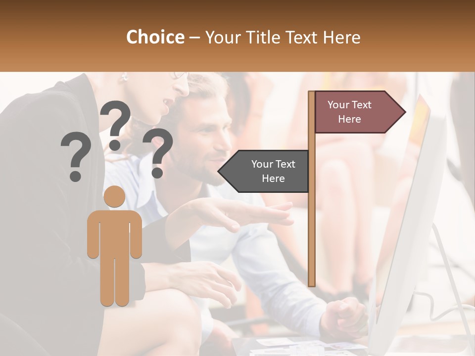 A Woman Pointing At A Computer Screen While A Man Looks At It PowerPoint Template