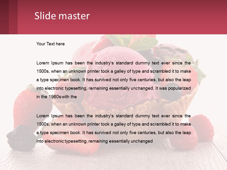 A Bowl Of Ice Cream With Strawberries And Raspberries PowerPoint Template