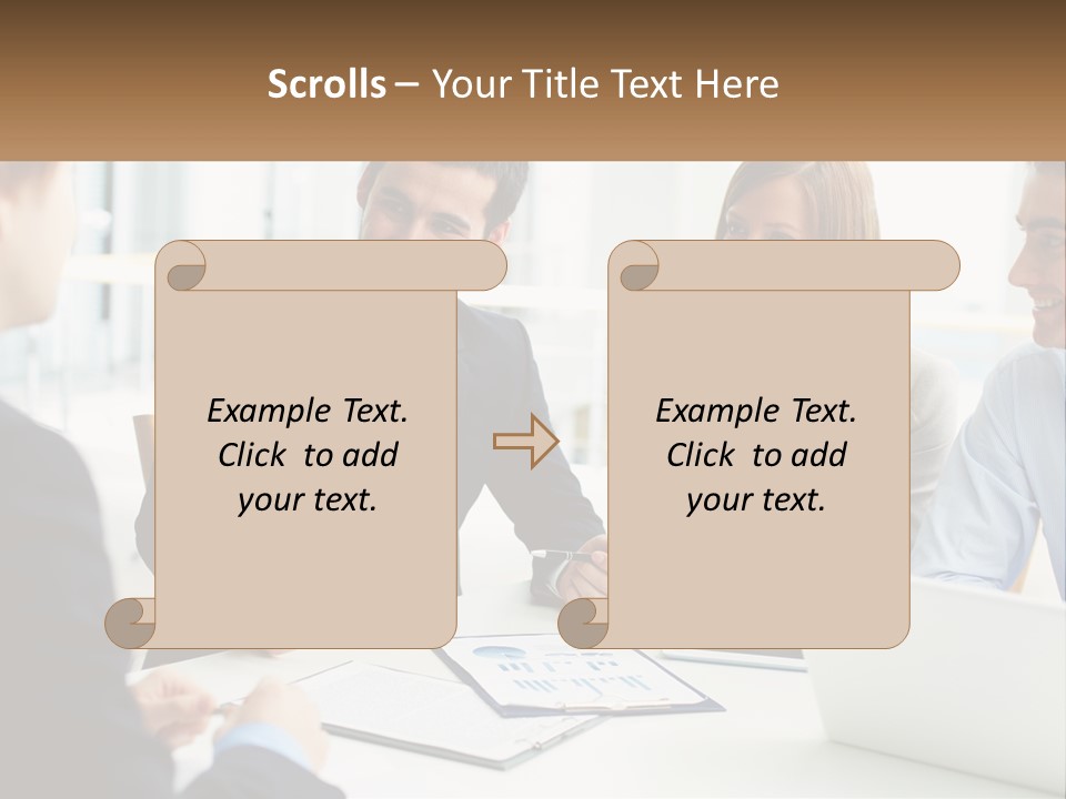 A Group Of People Sitting Around A Table Talking PowerPoint Template