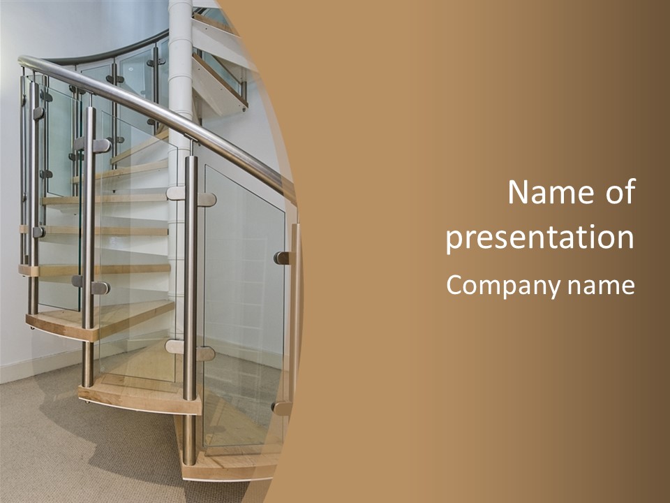 A Spiral Staircase In A Building With A Brown Background PowerPoint Template