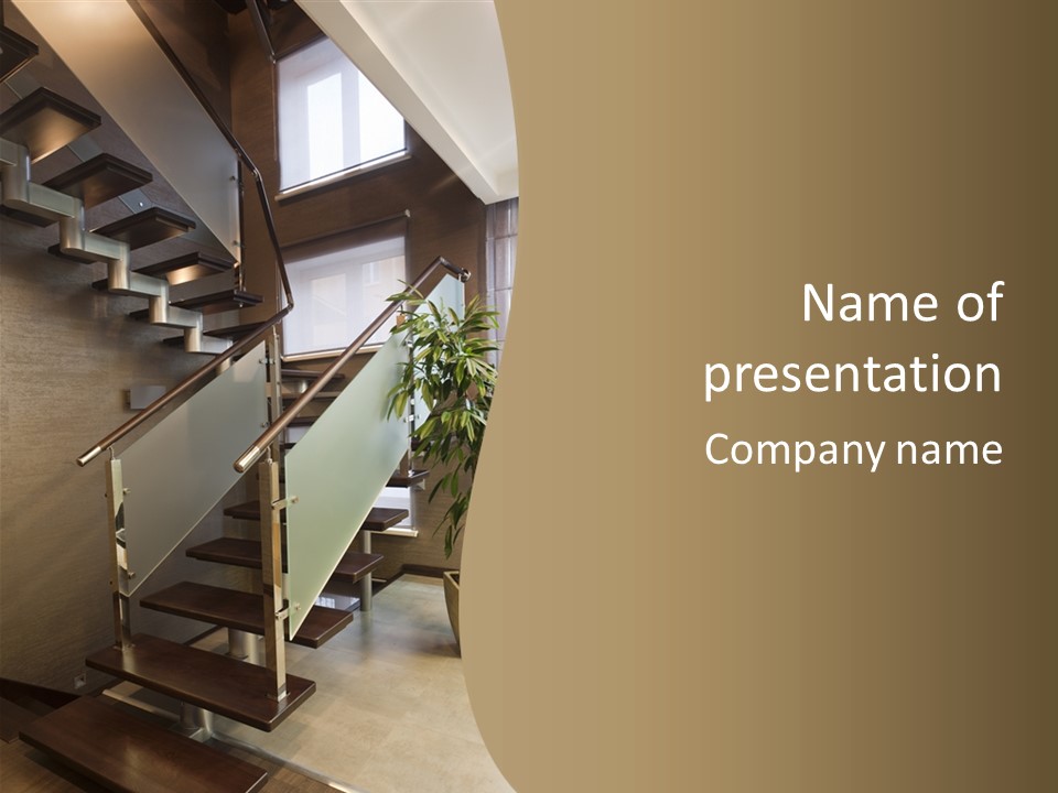A Staircase With A Plant In The Middle Of It PowerPoint Template