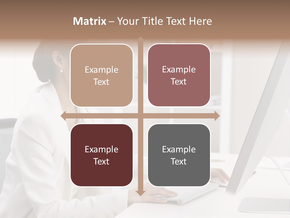 A Woman Sitting At A Desk Using A Computer PowerPoint Template