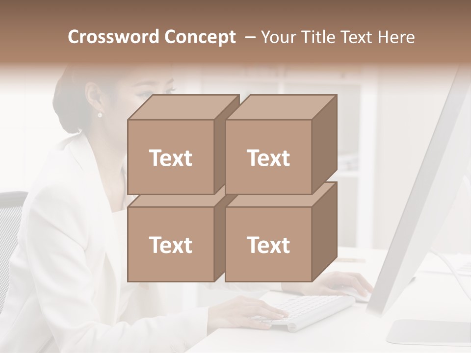 A Woman Sitting At A Desk Using A Computer PowerPoint Template