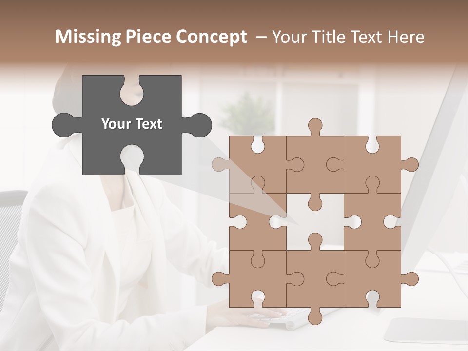 A Woman Sitting At A Desk Using A Computer PowerPoint Template