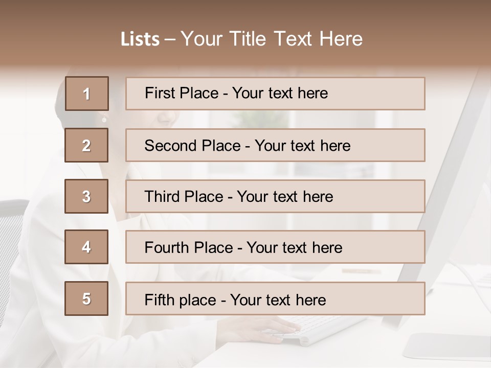 A Woman Sitting At A Desk Using A Computer PowerPoint Template