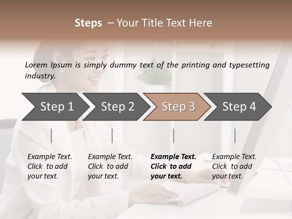 A Woman Sitting At A Desk Using A Computer PowerPoint Template