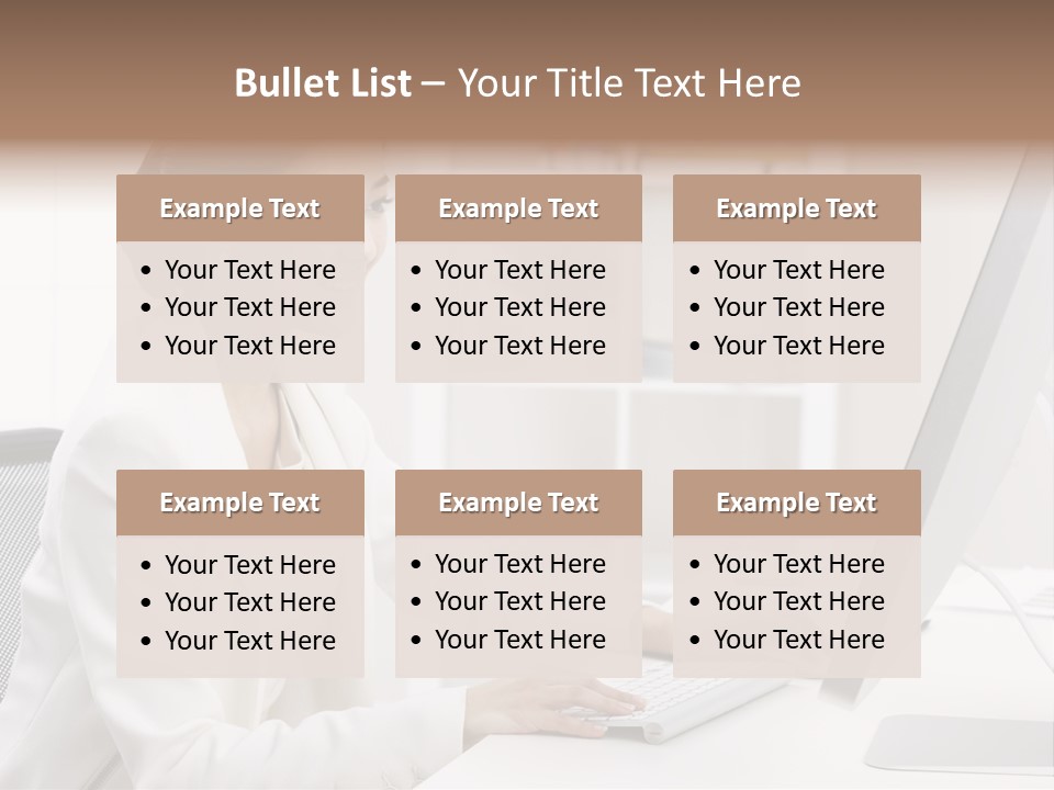 A Woman Sitting At A Desk Using A Computer PowerPoint Template