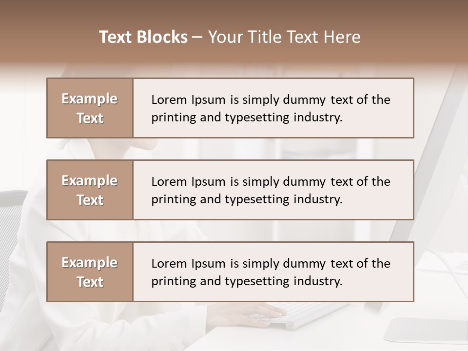 A Woman Sitting At A Desk Using A Computer PowerPoint Template