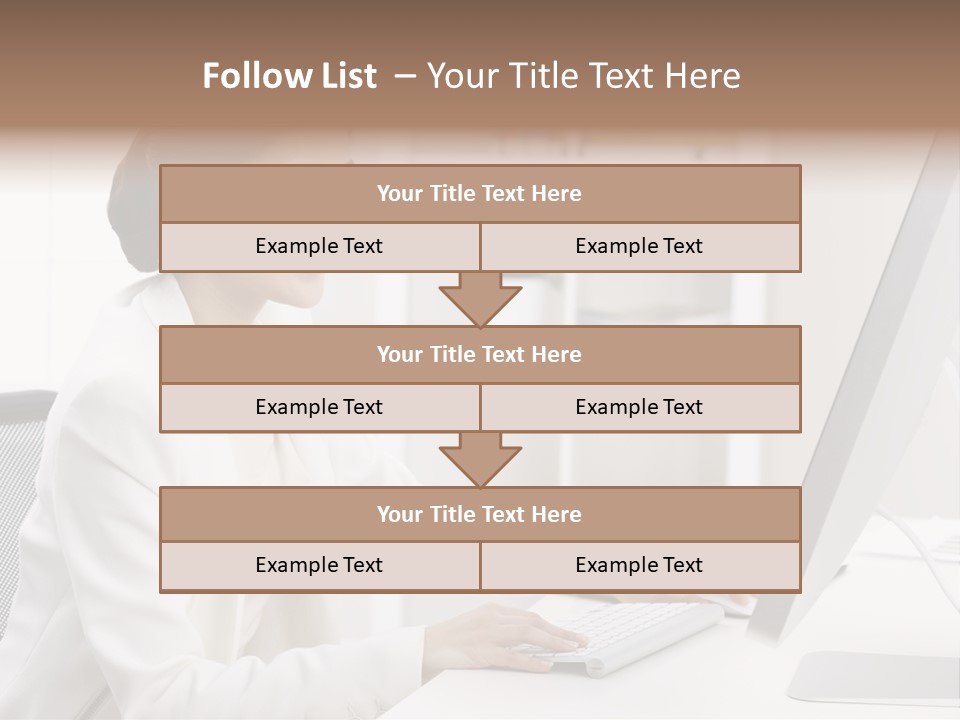 A Woman Sitting At A Desk Using A Computer PowerPoint Template