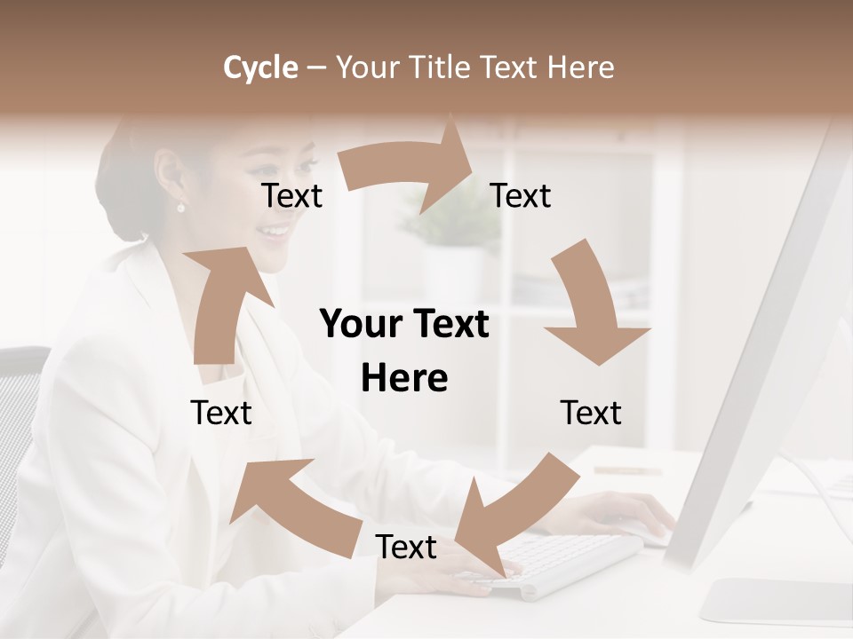 A Woman Sitting At A Desk Using A Computer PowerPoint Template