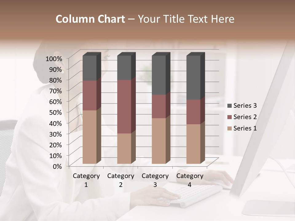A Woman Sitting At A Desk Using A Computer PowerPoint Template