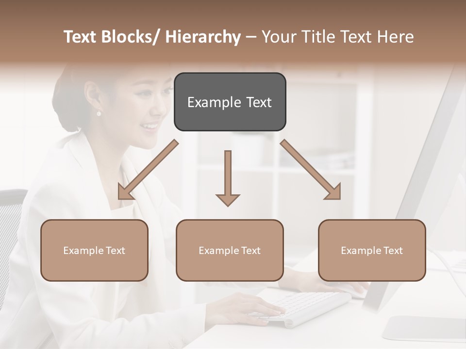 A Woman Sitting At A Desk Using A Computer PowerPoint Template