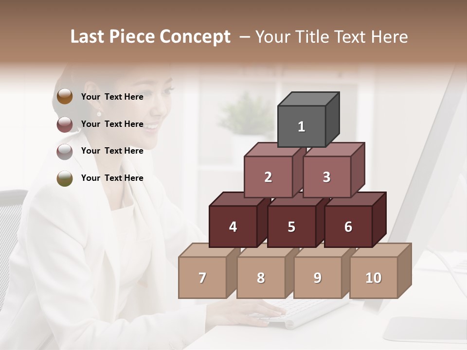 A Woman Sitting At A Desk Using A Computer PowerPoint Template