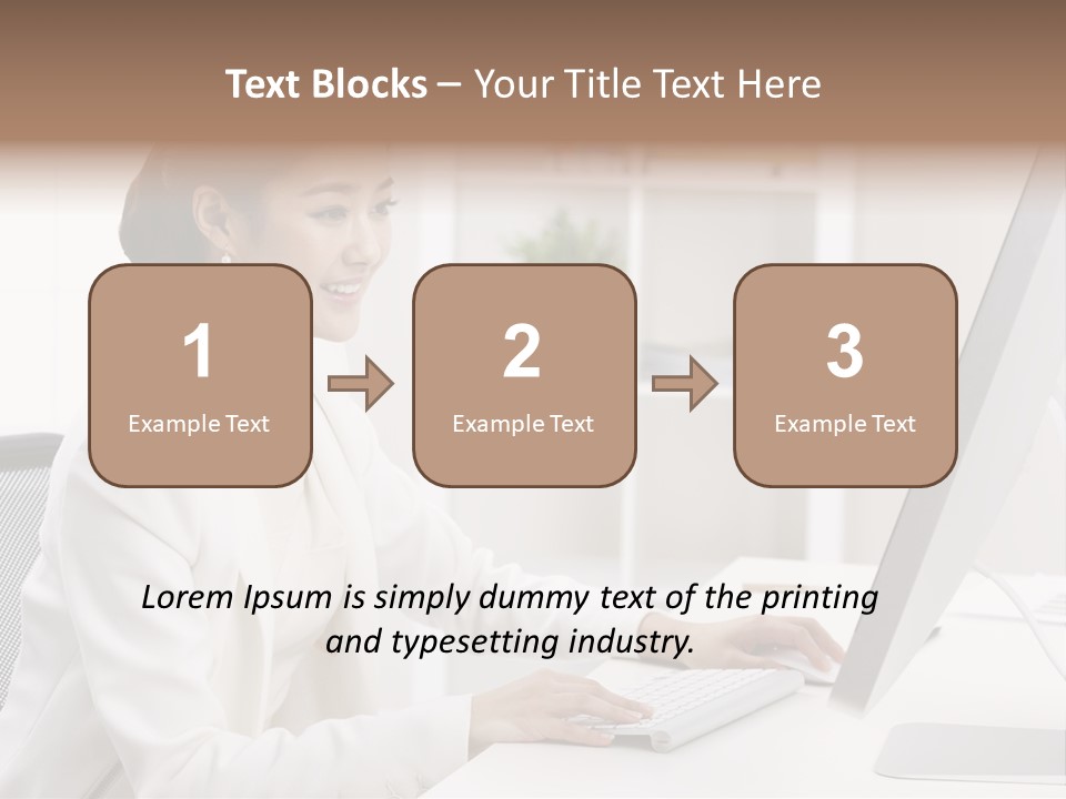 A Woman Sitting At A Desk Using A Computer PowerPoint Template