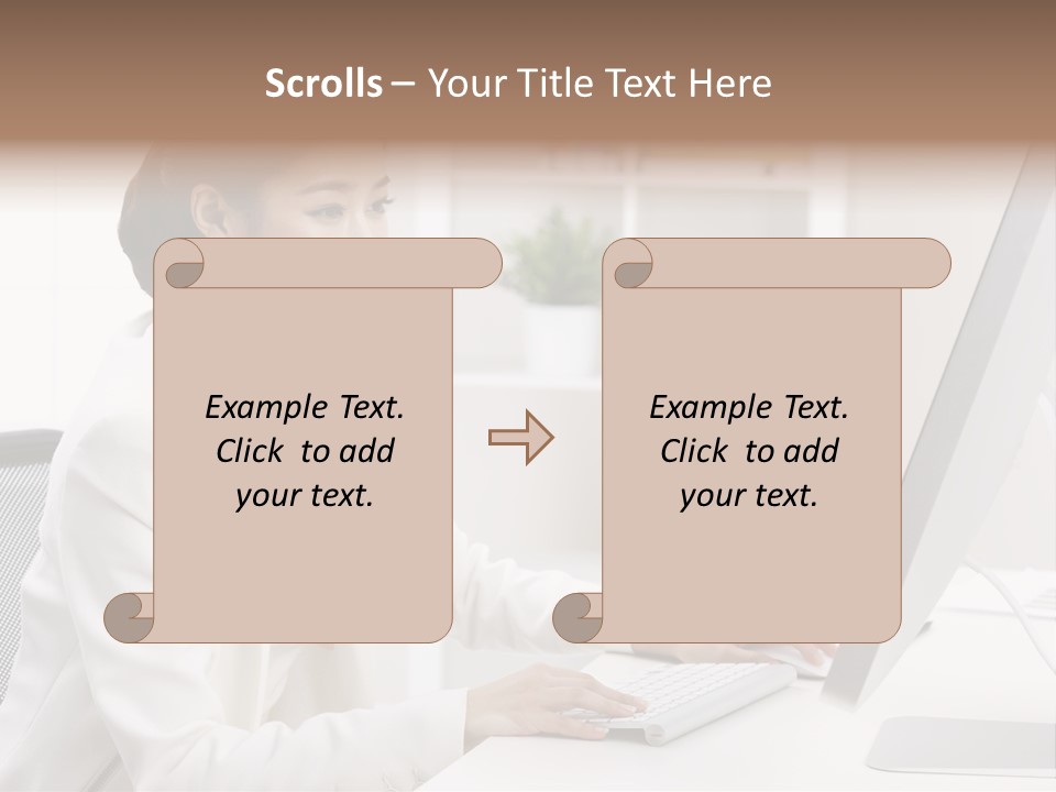 A Woman Sitting At A Desk Using A Computer PowerPoint Template
