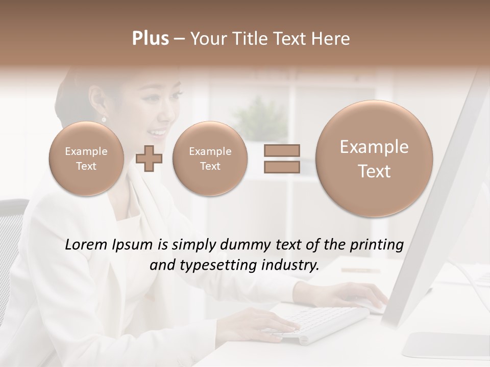 A Woman Sitting At A Desk Using A Computer PowerPoint Template