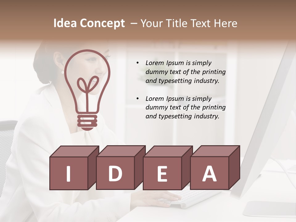 A Woman Sitting At A Desk Using A Computer PowerPoint Template