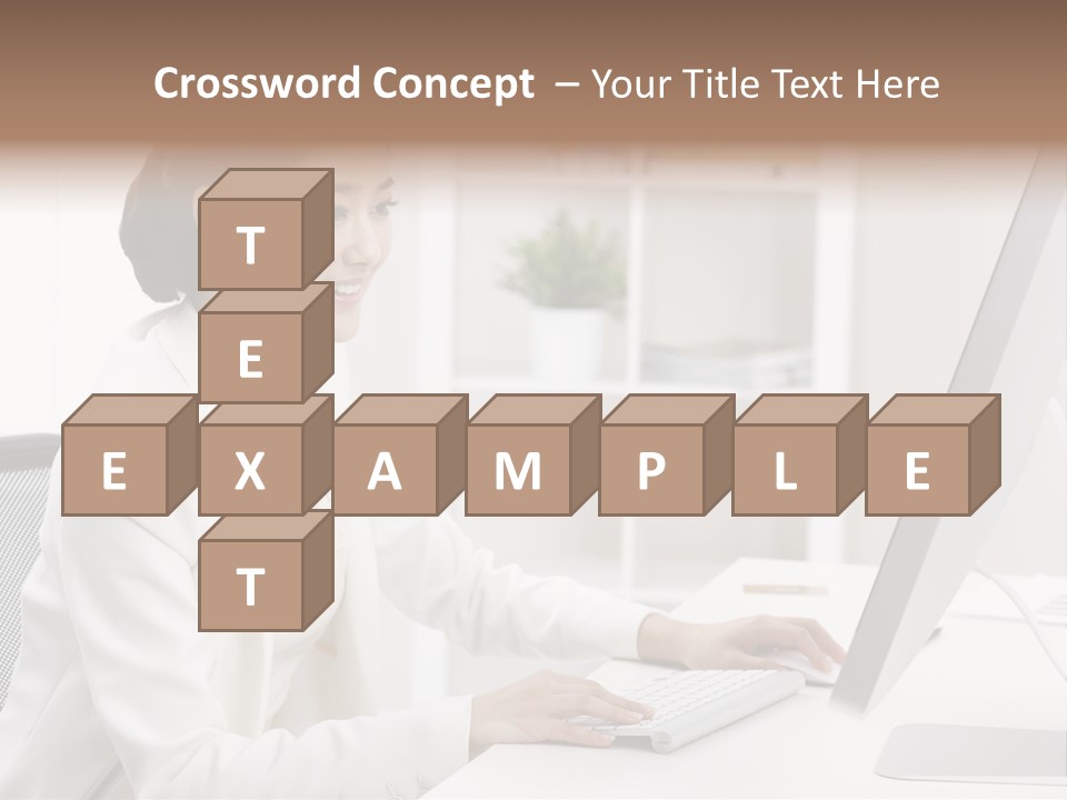 A Woman Sitting At A Desk Using A Computer PowerPoint Template