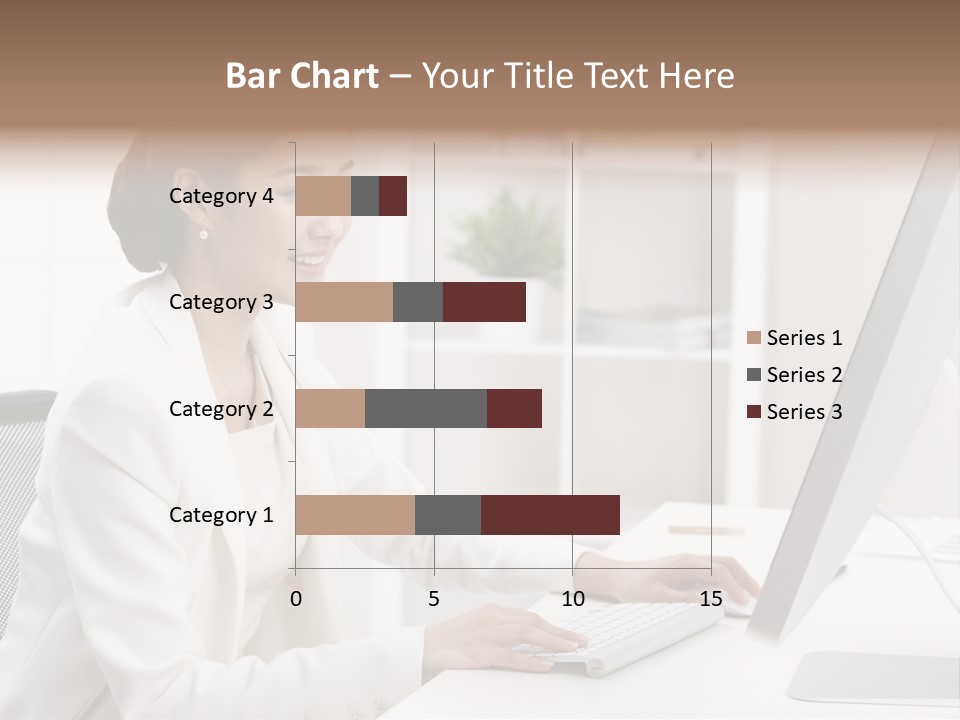 A Woman Sitting At A Desk Using A Computer PowerPoint Template