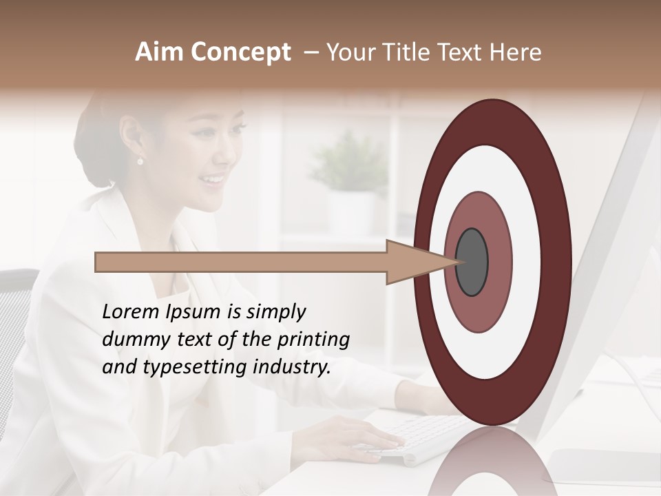 A Woman Sitting At A Desk Using A Computer PowerPoint Template