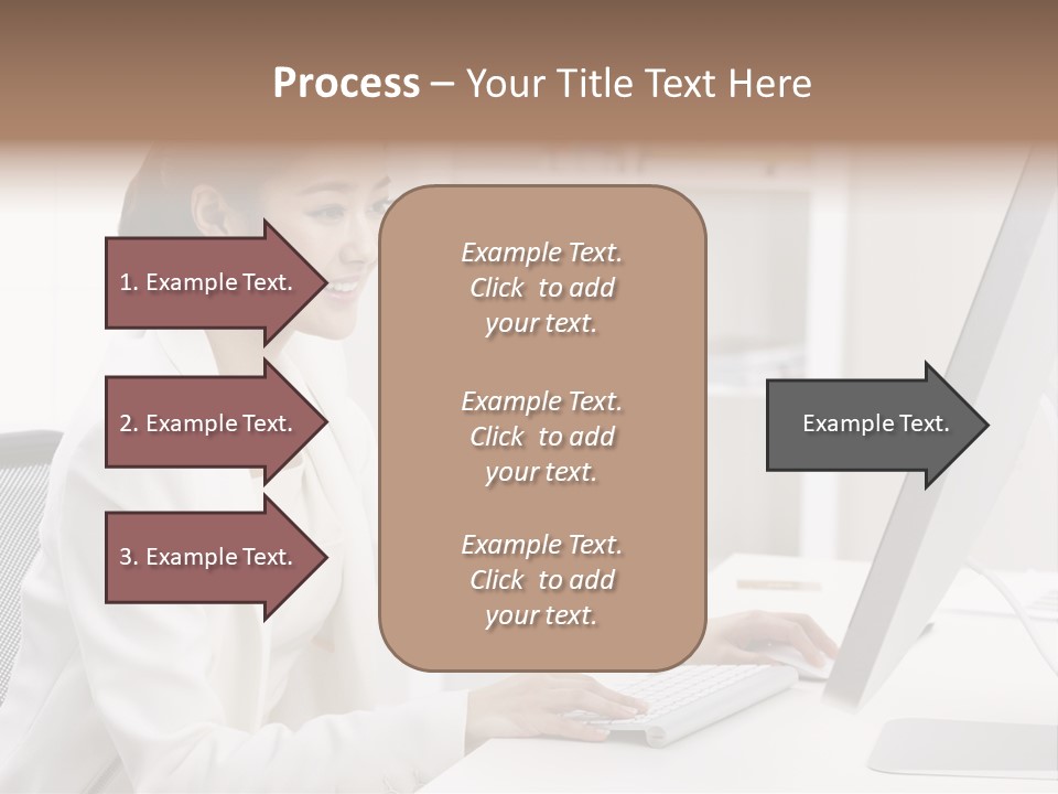 A Woman Sitting At A Desk Using A Computer PowerPoint Template