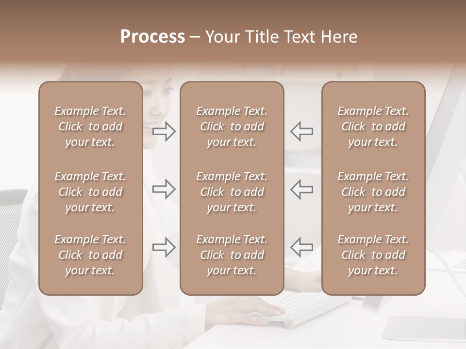 A Woman Sitting At A Desk Using A Computer PowerPoint Template