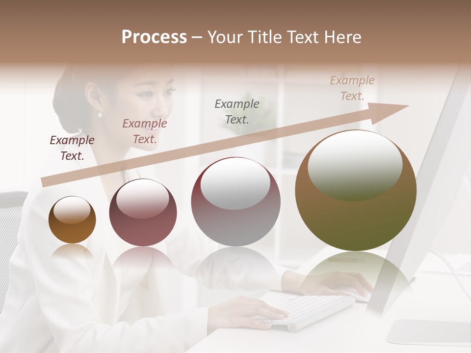 A Woman Sitting At A Desk Using A Computer PowerPoint Template