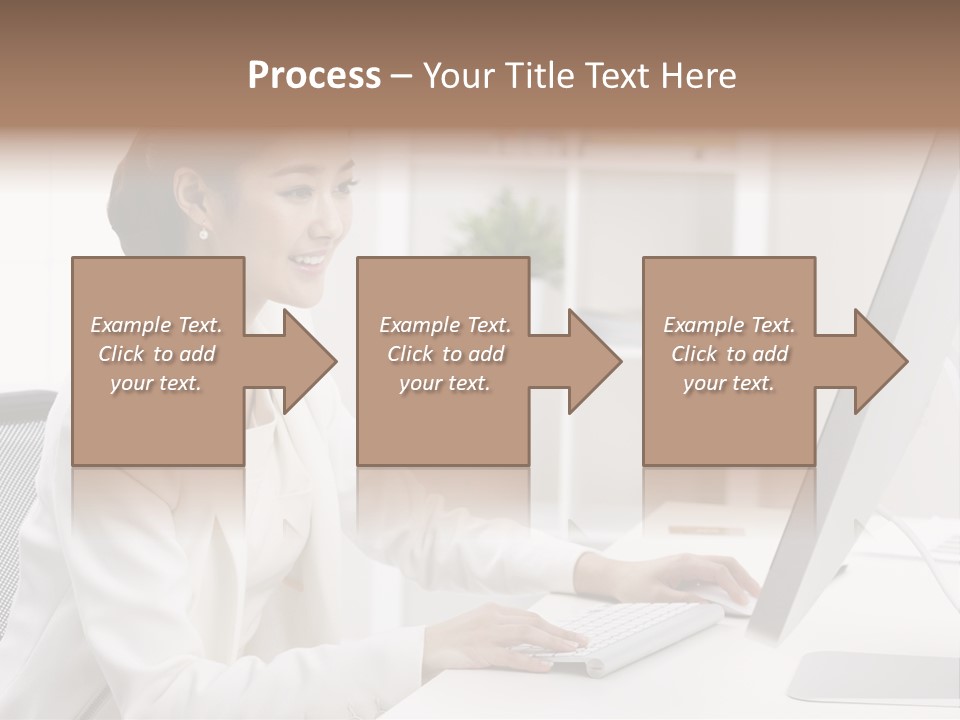 A Woman Sitting At A Desk Using A Computer PowerPoint Template
