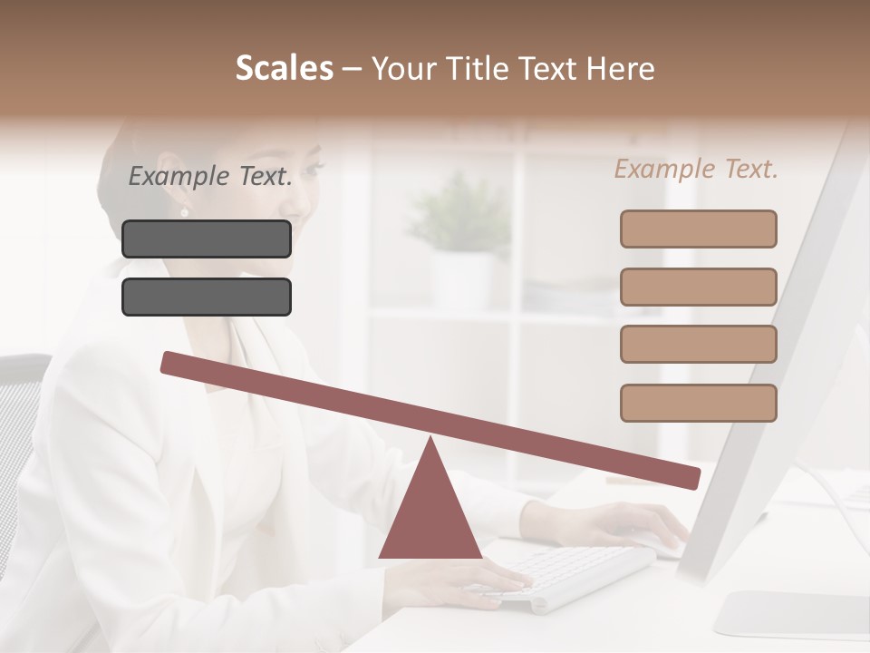 A Woman Sitting At A Desk Using A Computer PowerPoint Template