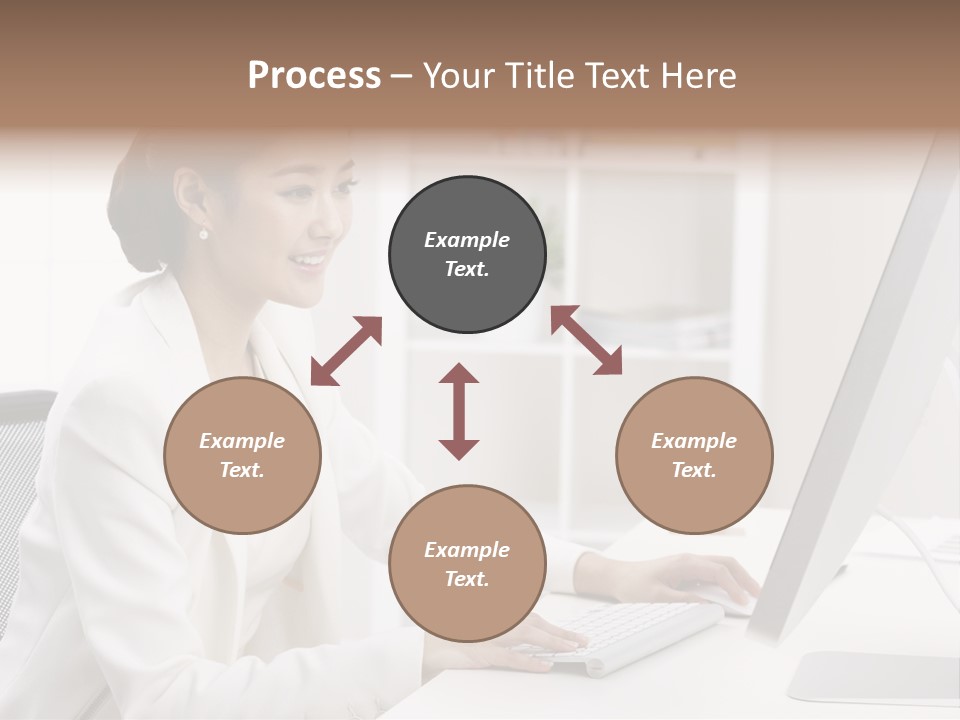 A Woman Sitting At A Desk Using A Computer PowerPoint Template