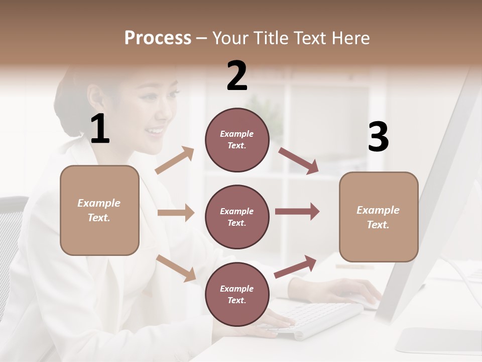 A Woman Sitting At A Desk Using A Computer PowerPoint Template