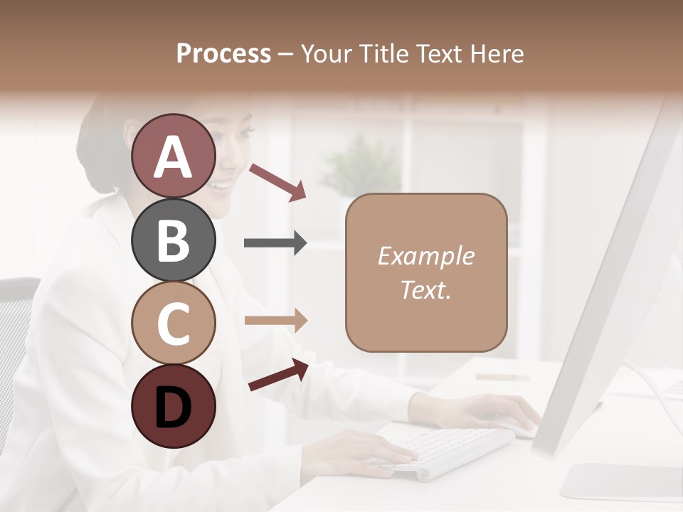 A Woman Sitting At A Desk Using A Computer PowerPoint Template