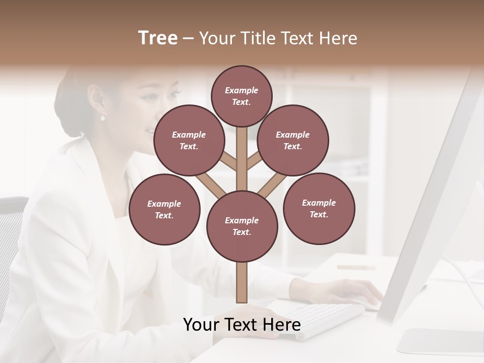 A Woman Sitting At A Desk Using A Computer PowerPoint Template