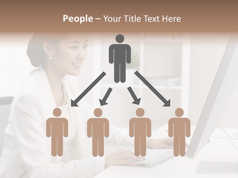 A Woman Sitting At A Desk Using A Computer PowerPoint Template