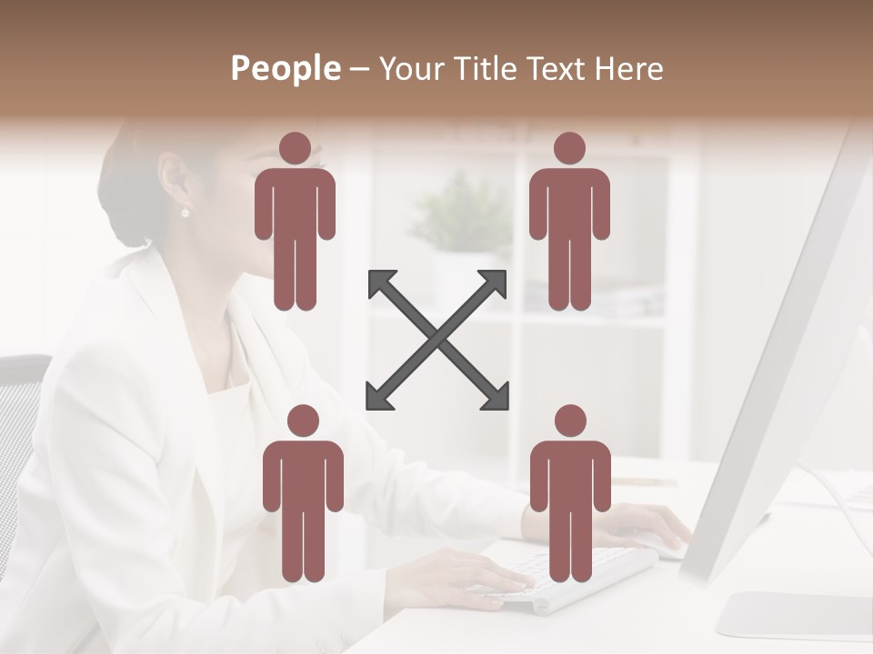 A Woman Sitting At A Desk Using A Computer PowerPoint Template