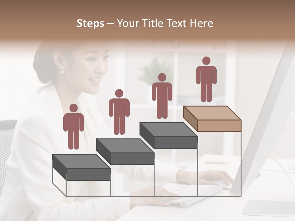 A Woman Sitting At A Desk Using A Computer PowerPoint Template