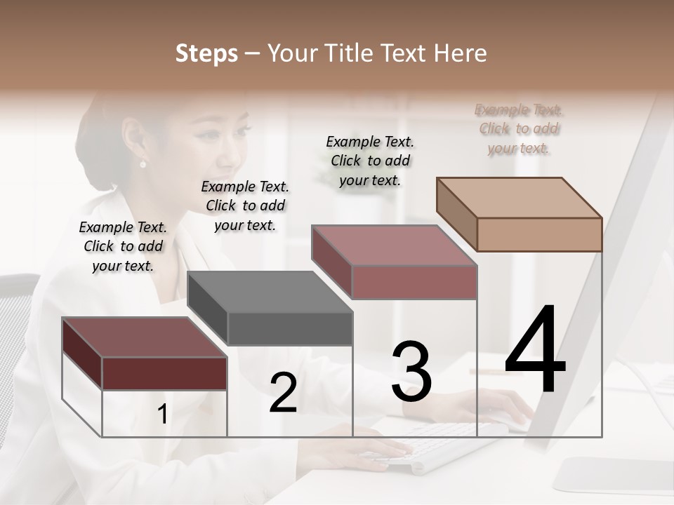 A Woman Sitting At A Desk Using A Computer PowerPoint Template