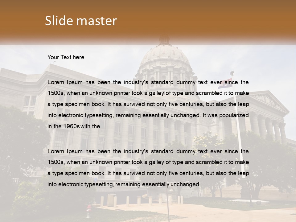 A Large Building With A Flag Flying In Front Of It PowerPoint Template