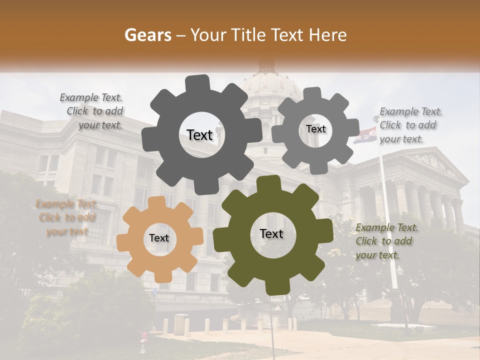 A Large Building With A Flag Flying In Front Of It PowerPoint Template