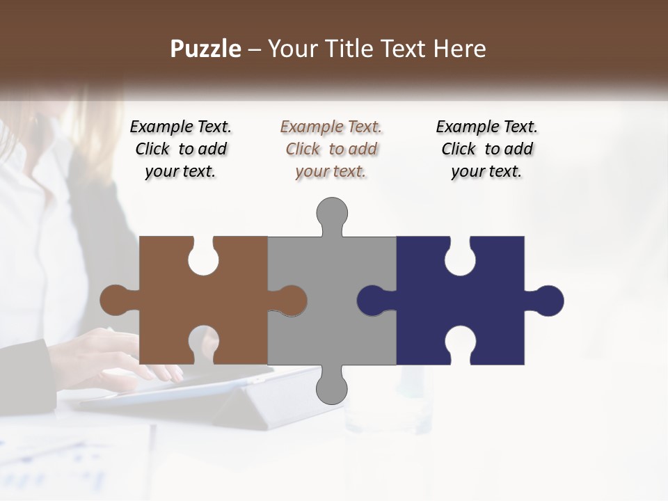 A Woman Sitting At A Table Using A Tablet Computer PowerPoint Template