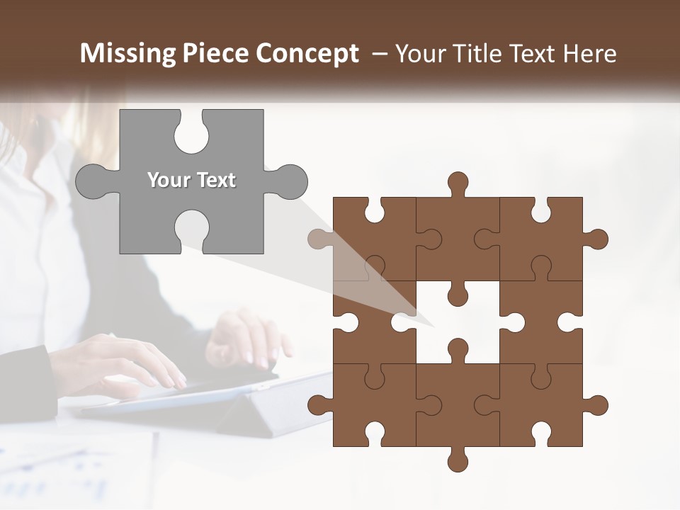 A Woman Sitting At A Table Using A Tablet Computer PowerPoint Template